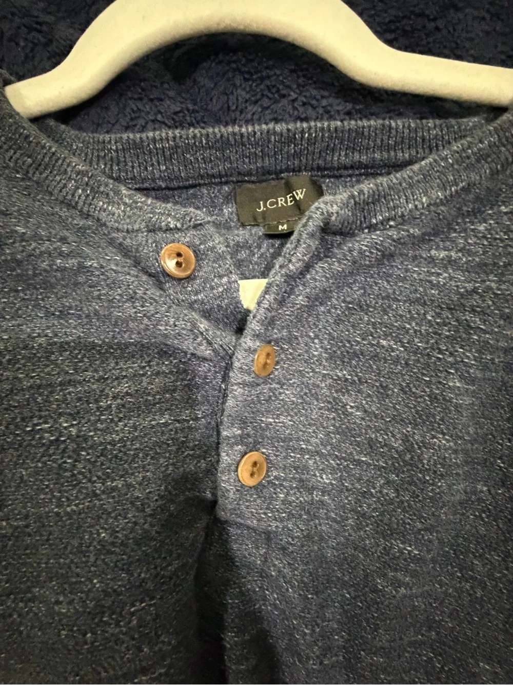 J. Crew Men's Heathered Navy Crewneck Henley Sweater